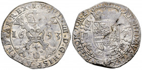 Philip IV (1621-1665). 1 patagon. 1653. Tournai. (Tauler-2737). (Vti-1136). (Vanhoudt-645.TO). Ag. 27,89 g. Toned. Choice VF. Est...150,00. 

Spanis...