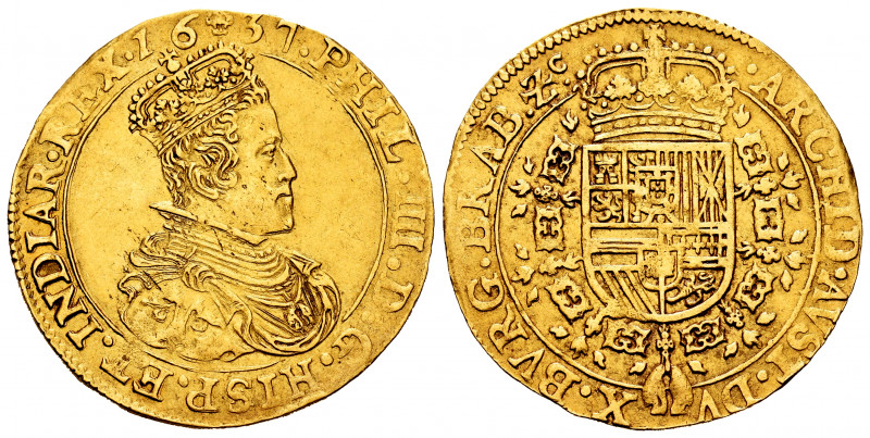 Philip IV (1621-1665). Double Sovereign. 1637. Brussels. (Tauler-907). (Delm-177...