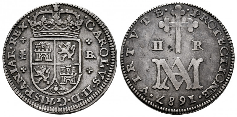Charles II (1665-1700). 2 reales. 1687. Segovia. BR. (Cal-449). Ag. 5,47 g. "Mar...