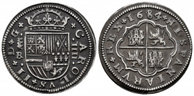 Charles II (1665-1700). 4 reales. 1684/3. Segovia. BR. (Cal-561). Ag. 13,52 g. Overdate. Patina. Rare. Almost XF. Est...600,00. 

Spanish descriptio...