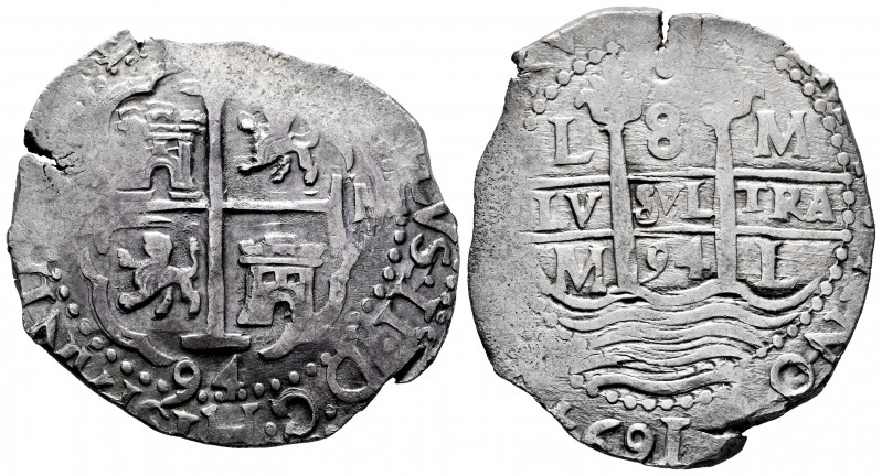 Charles II (1665-1700). 8 reales. 1694. Lima. M. (Cal-599). Ag. 27,27 g. Triple ...