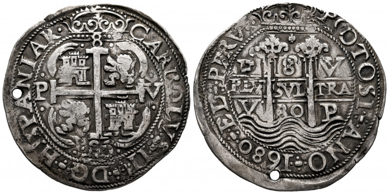 Charles II (1665-1700). 8 reales. 1680. Potosí. V. (Cal-676). (Lazaro-201). Ag. ...