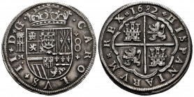 Charles II (1665-1700). 8 reales. 1682. Segovia. M. (Cal-763). Ag. 27,25 g. Legend CAROLVS rectified over PHILIPPVS. Ex Herrero 1990. Rare. Almost XF....