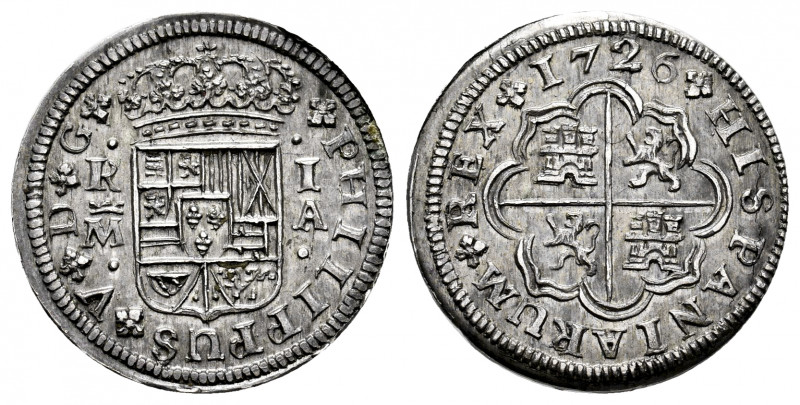 Philip V (1700-1746). 1 real. 1726. Madrid. A. (Cal-437). Ag. 3,09 g. Old cabine...