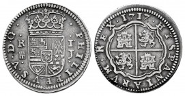 Philip V (1700-1746). 1 real. 1717. Segovia. J. (Cal-622). Ag. 3,67 g. First year. Extremely rare. Ex Sabine Bourgey. Choice VF. Est...900,00. 

Spa...