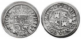 Philip V (1700-1746). 1 real. 1720. Sevilla. J. (Cal-644). Ag. 2,74 g. A few specimens known. Choice VF/VF. Est...350,00. 

Spanish description: Fel...