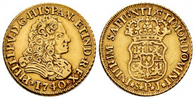 Philip V (1700-1746). 2 escudos. 1740. Sevilla. PJ. (Cal-1993). Au. 6,75 g. Without value indication. Rare. Choice VF. Est...600,00. 

Spanish descr...