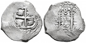 Louis I (1724). 8 reales. 1727. Potosi. Y. (Cal-50). Ag. 2762,00 g. Double date and triple assayer mark, the Y on the obverse clearly rectified over a...