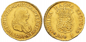 Ferdinand VI (1746-1759). 2 escudos. 1758. Popayán. J. (Cal-662). (Restrepo-18-4). Au. 6,70 g. Very scarce. VF/Choice VF. Est...500,00. 

Spanish de...