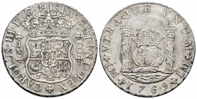 Charles III (1759-1788). 8 reales. 1769. Lima. JM. (Cal-1029). Ag. 26,65 g. Two royal crowns above the columns. Choice VF. Est...600,00. 

Spanish d...