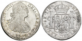 Charles IV (1788-1808). 8 reales. 1804. Mexico. TH. (Cal-980). Ag. 26,87 g. With some original luster remaining. XF. Est...400,00. 

Spanish descrip...
