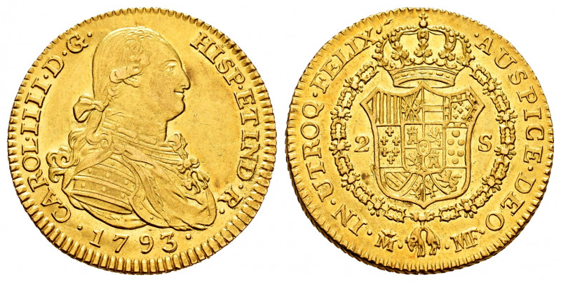 Charles IV (1788-1808). 2 escudos. 1793. Madrid. MF. (Cal-1279). Au. 6,72 g. Ori...
