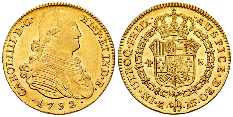 Charles IV (1788-1808). 4 escudos. 1792. Madrid. MF. (Cal-1475). Au. 13,54 g. Mo...