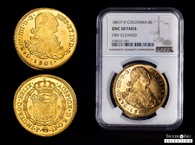 Charles IV (1788-1808). 8 escudos. 1801. Popayán. JF. (Cal-1674). (Cal-1064). (R...