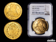 Charles IV (1788-1808). 8 escudos. 1801. Popayán. JF. (Cal-1674). (Cal-1064). (Restrepo-98-22). Au. Slabbed by NGC as AU DETAILS. Cleaned obverse. Ori...