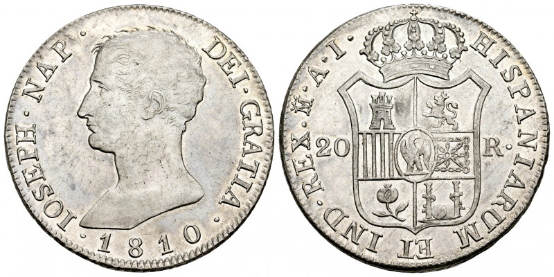 Joseph Napoleon (1808-1814). 20 reales. 1810. Madrid. AI. (Cal-37). Ag. 27,16 g....