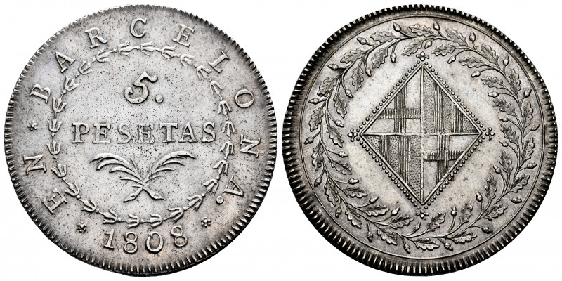 Joseph Napoleon (1808-1814). 5 pesetas. 1808. Barcelona. (Cal-44). Ag. 27,00 g. ...