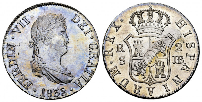 Ferdinand VII (1808-1833). 2 reales. 1832/0. Sevilla. JB. (Cal-965). Ag. 5,97 g....