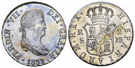 Ferdinand VII (1808-1833). 2 reales. 1832/0. Sevilla. JB. (Cal-965). Ag. 5,97 g. Attractive specimen. Original luster. Rare in this condition. Almost ...