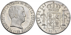 Ferdinand VII (1808-1833). 20 reales. 1822. Sevilla. RD. (Cal-1422). Ag. 26,81 g. "Cabezon" type. Slightly cleaned. Almost XF/XF. Est...900,00. 

Sp...
