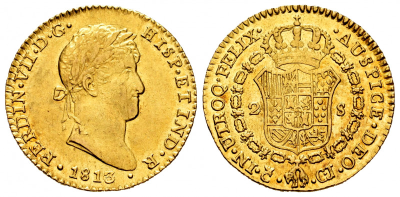 Ferdinand VII (1808-1833). 2 escudos. 1813. Cadiz. CJ. (Cal-1583). Au. 6,75 g. O...