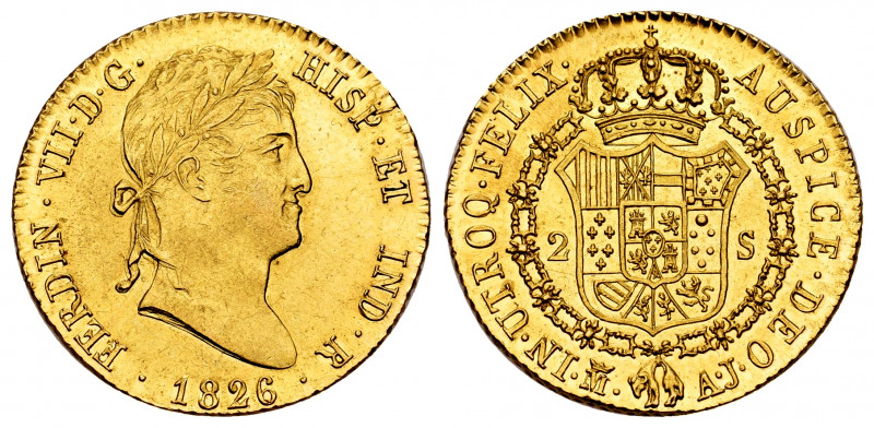 Ferdinand VII (1808-1833). 2 escudos. 1826. Madrid. AJ. (Cal-1632). Au. 6,80 g. ...