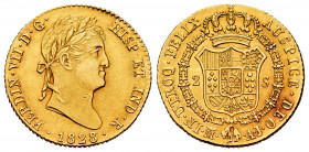 Ferdinand VII (1808-1833). 2 escudos. 1828. Madrid. AJ. (Cal-1635). Ag. 6,74 g. Rare, even more so in this grade. XF. Est...650,00. 

Spanish descri...