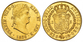 Ferdinand VII (1808-1833). 2 escudos. 1826. Sevilla. JB. (Cal-1684). Au. 6,71 g. Scarce. XF. Est...450,00. 

Spanish description: Fernando VII (1808...