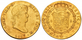 Ferdinand VII (1808-1833). 8 escudos. 1817. Madrid. GJ. (Cal-1773). (Cal onza-1238). Au. 27,01 g. It retains some luster. Minor nick on edge. Minor ma...