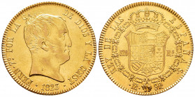 Ferdinand VII (1808-1833). 320 reales. 1823. Madrid. SR. (Cal-1779). Au. 26,95 g. "Cabezon" type. Some original luster remaining. Very rare, even more...