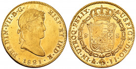 Ferdinand VII (1808-1833). 8 escudos. 1821. Mexico. JJ. (Cal-1800). (Cal onza-1272). Au. 27,06 g. Original luster. Slight weak strike. Excellent speci...