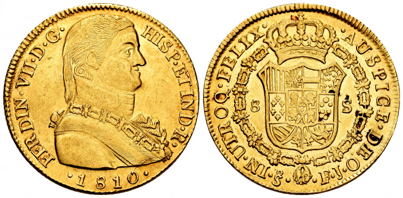 Ferdinand VII (1808-1833). 8 escudos. 1810. Santiago. FJ. (Cal-1863). (Cal onza-...