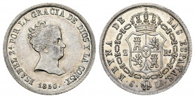 Elizabeth II (1833-1868). 2 reales. 1850. Sevilla. RD. (Cal-387). Ag. 2,48 g. Gorgeous specimen. Original luster. Mint state. Est...250,00. 

Spanis...