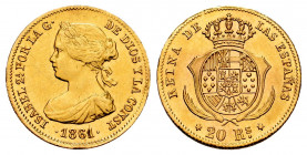 Elizabeth II (1833-1868). 20 reales. 1861. Madrid. (Cal-679). Au. 1,72 g. With some original luster remaining. Minor nicks on edge. XF/AU. Est...300,0...