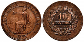 I Republic. 10 centimos. 1873. Barcelona. (Cal-9). Ae. 11,41 g. Trial not adopted in bronze. No more than 4 known examples. The obverse is the work of...