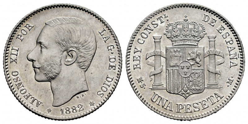Alfonso XII (1874-1885). 1 peseta. 1882/1*_ _-82. Madrid. MSM. (Cal-19). Ag. 5,0...