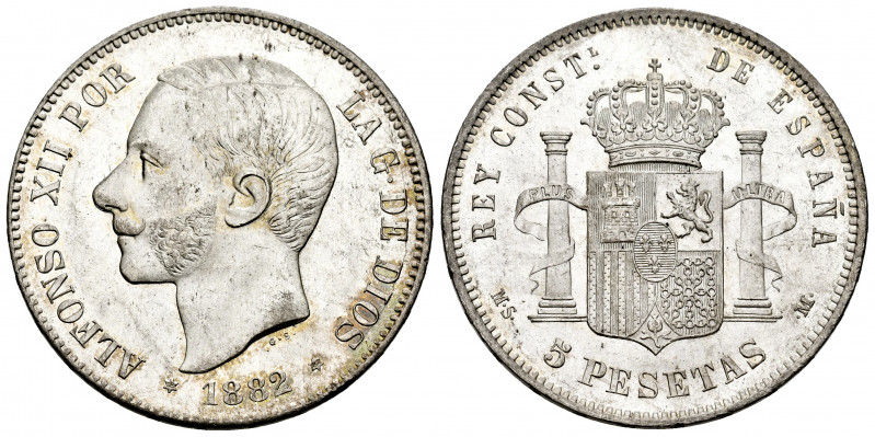 Alfonso XII (1874-1885). 5 pesetas. 1882*18-82. Madrid. MSM. (Cal-51). Ag. 24,93...