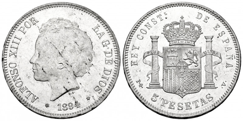 Alfonso XIII (1886-1931). 5 pesetas. 1894*18-94. Madrid. PGV. (Cal-104). Ag. 25,...