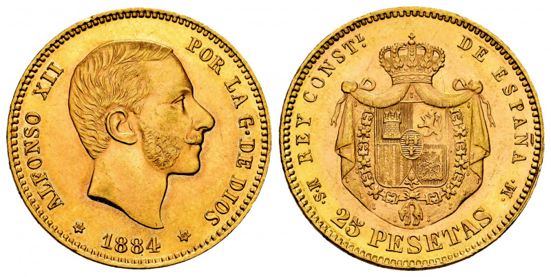 Alfonso XII (1874-1885). 25 pesetas. 1884*18-84. Madrid. MSM. (Cal-89). Au. 8,07...
