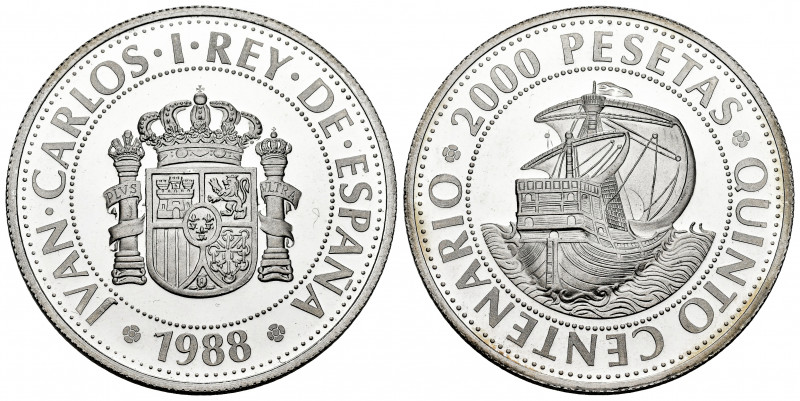 Juan Carlos I (1975-2014). 2.000 pesetas. 1988. Madrid. Ag. 26,64 g. Trial of 20...