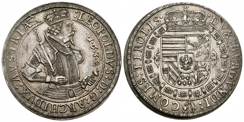 Austria. Archduke Leopold. 1 thaler. 1632. Hall. (Km-629.4). (Dav-3338B). Ag. 28...