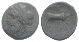 Northern Apulia, Arpi, 3rd century BC. Æ (20mm, 7.03g, 11h). Laureate head of Zeus l. R/ Boar r.; spear above. HNItaly 642; SNG ANS 635. Good Fine