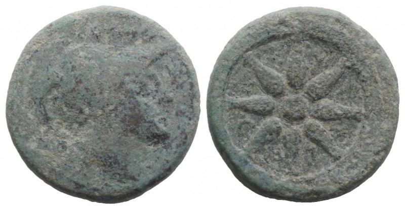 Northern Apulia, Luceria, c. 211-200 BC. Æ Quincunx (26mm, 13.96g). Helmeted hea...