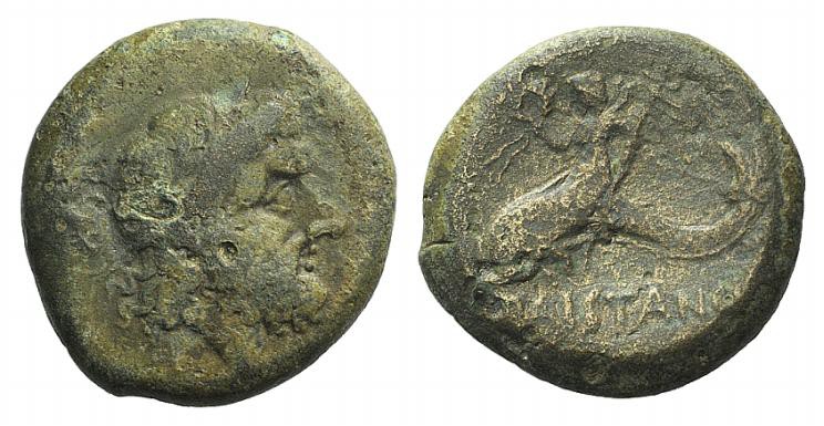 Northern Lucania, Paestum, 264-241 BC. Æ (20mm, 6.36g, 9h). Laureate head of Nep...