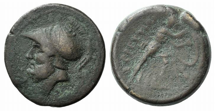 Bruttium, The Brettii, c. 211-208 BC. Æ Double Unit (26mm, 14.30g, 6h). Helmeted...