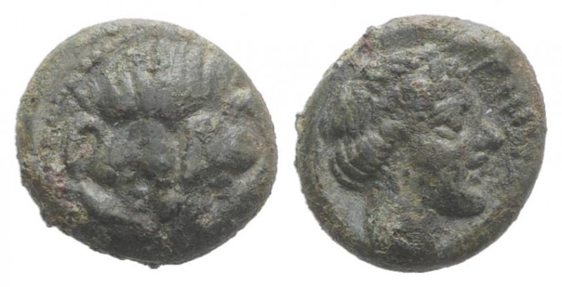 Bruttium, Rhegion, c. 350-270 BC. Æ (10mm, 1.81g, 6h). Facing lion's scalp. R/ L...