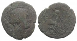 Bruttium, Rhegion, c. 215-150 BC. Æ Pentonkia (27mm, 10.38g, 9h). Bust of Artemis r., bow and quiver behind. R/ Apollo seated l. on omphalos. HNItaly ...
