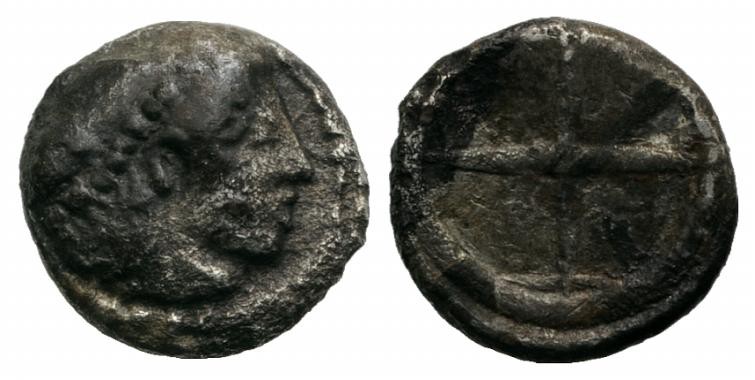 Sicily, Syracuse. Hieron I (478-466 BC). AR Obol (7mm, 0.60g), c. 475-470. Diade...
