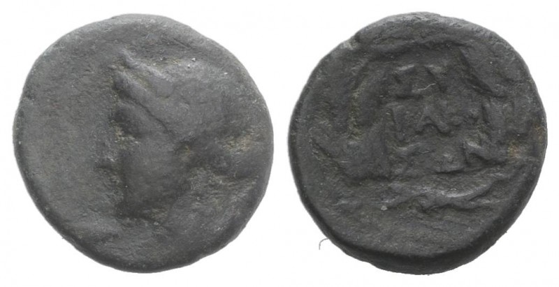 Sicily, Syracuse, after 212 BC. Æ (15mm, 3.71g, 12h). Wreathed head of Kore l. R...