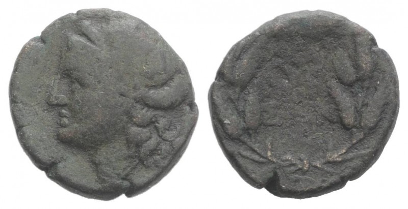 Sicily, Syracuse, after 212 BC. Æ (14mm, 3.09g, 12h). Wreathed head of Kore l. R...